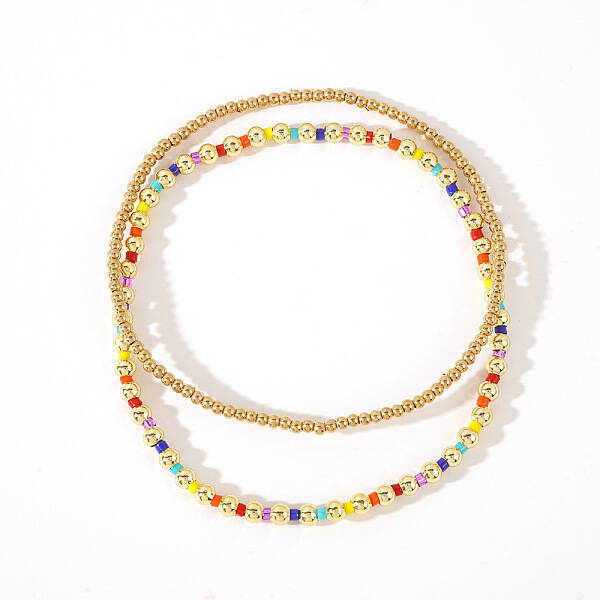 2Pcs Fashionable Brass & Seed Beads Beaded Stretch Bracelet Sets for Women