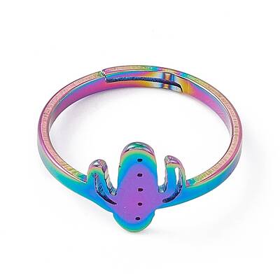 Ion Plating(IP) 201 Stainless Steel Cactus Adjustable Ring for Women