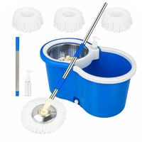 Spin Mop and Bucket Set 360 Spin Dry Cleaning System with Stainless Steel Wringer, 61 Inch Adjustable Handle, 3 Absorbent Mic...