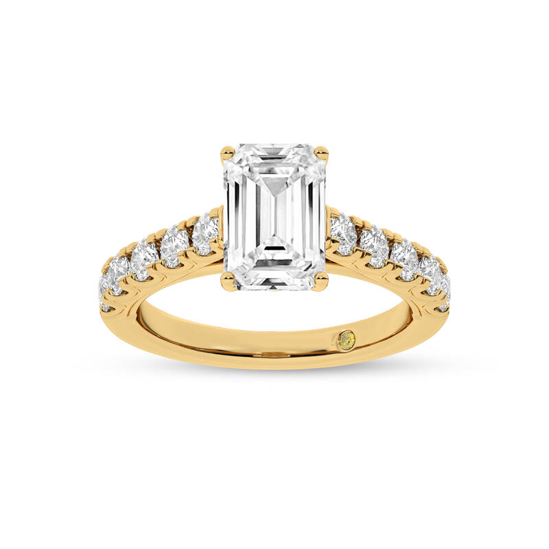 Reno Pavé Set Emerald Cut Lab Grown Cathedral Diamond Engagement Ring | 18K Yellow Gold 3 CT. TW.