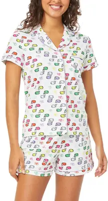 Womens Pajamas Set, 2PCS Button Down Vacation Monkey Beach Shorts Set Y2k Loungewear Pjs for Birthday Valentines Gift