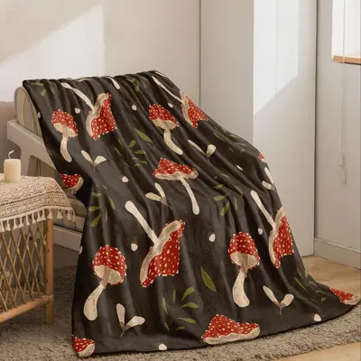Mushroom Print Flannel Blanket with Storage Bag, Soft & Cozy Throw Blanket for Sofa Bed Couch Office Outdoor Camping Travel, ...
