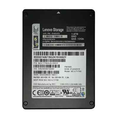 01DC472 Lenovo 1.6TB SAS 12Gb/s Hot Swappable 2.5-Inch Solid State Drive for Storage D1212