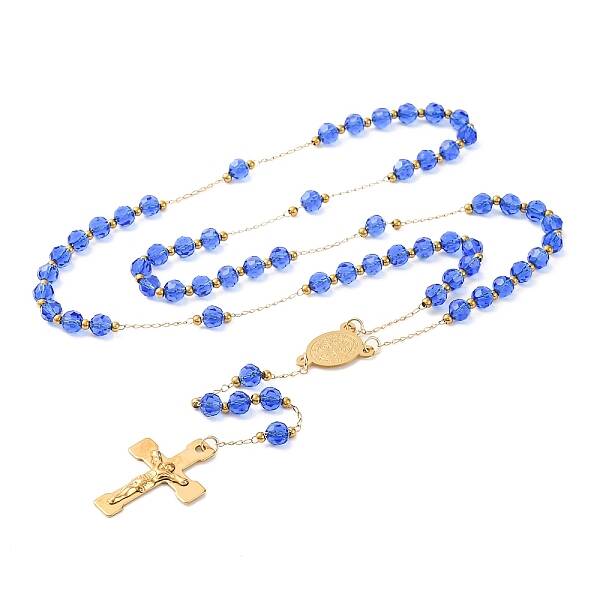 Ion Plating(IP) Crucifix Cross 304 Stainless Steel Rosary Bead Necklaces