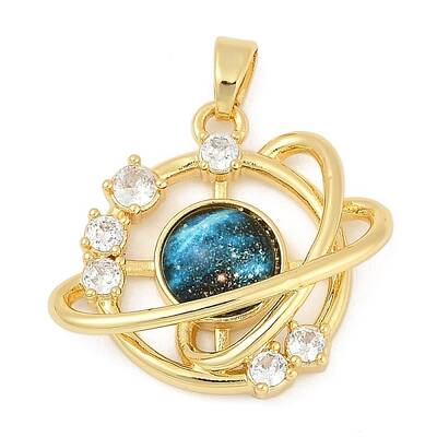 Brass Micro Pave Clear Cubic Zirconia with Glass Pendants
