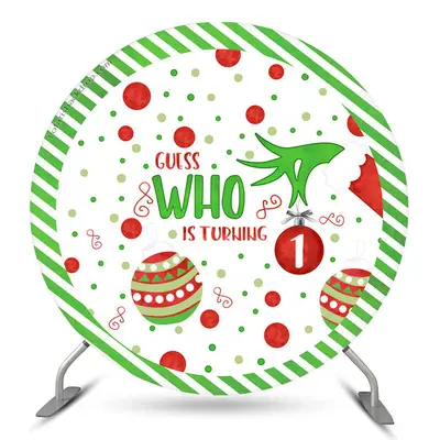 Aperturee Christmas Dots Round Happy 1St Birthday Backdrop | Custom Round Backdrop | Circle Background For Party | Circle Bac...