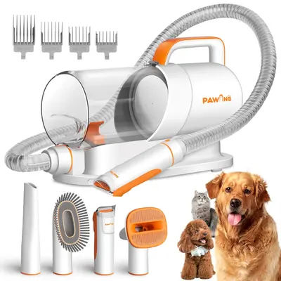 PAWING Pet Grooming Kit with Vacuum, All-in-1 Professional Deshedding Tools for Dogs & Cats - Low Noise Dogs Vacuum Cleaner w...