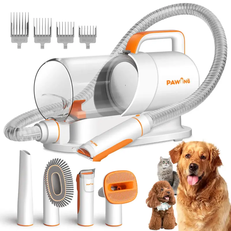 PAWING Pet Grooming Kit with Vacuum, All-in-1 Professional Deshedding Tools for Dogs & Cats - Low Noise Dogs Vacuum Cleaner w...