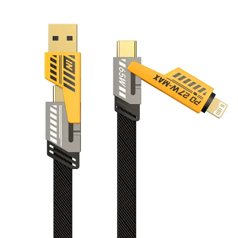 Dual Head Type-c Data USB 4-in-1 PD 65W FastCharging Cable for iPhone15/14/13/12/11 ProMax/xSMAX/XR/XS/X/8/iPad/Xiaomi/Honor/...