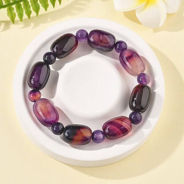 Natural Blue Lace Agate Bead Stretch Bracelets