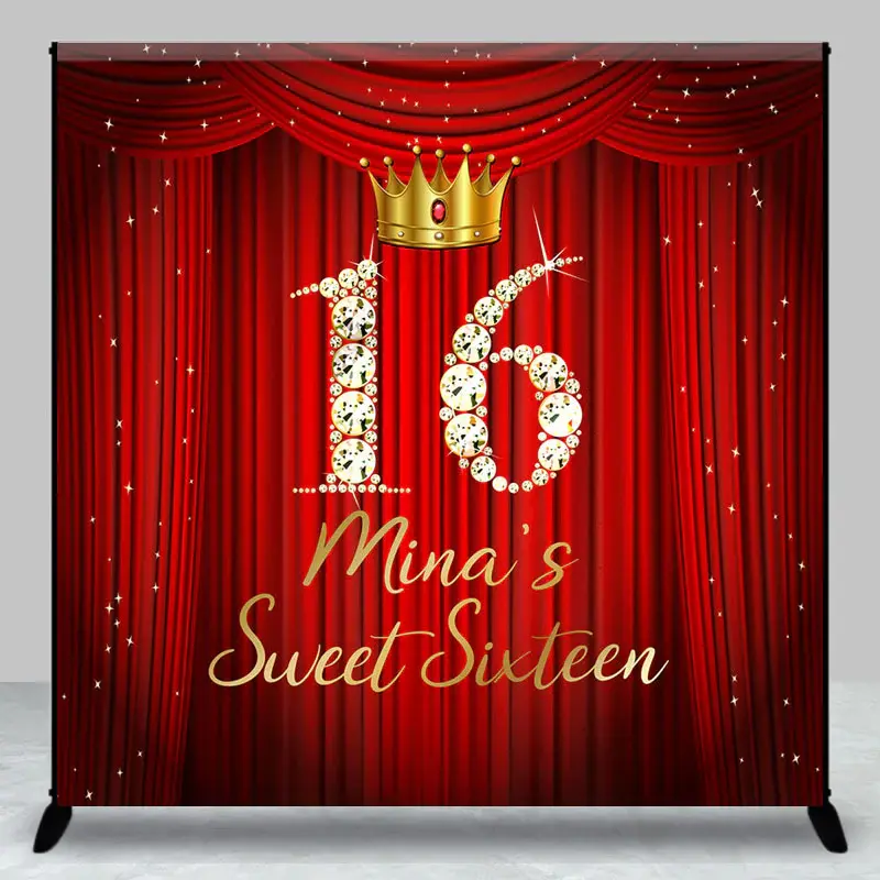 Custom Red Curtain Diamond 16th Birthday Backdrop - Aperturee