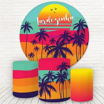 Aperturee Circle Summer Holiday Scenery Birthday Backdrop Kit | Custom Circle Backdrop Birthday | Custom Round Backdrop | Cir...