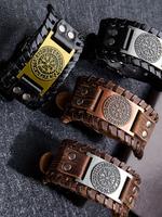 Vintage Leather Wristband Bracelet, Fashionable Wide Leather Bracelet for Men & Women, Trendy All-match & Exquisite Jewelry f...