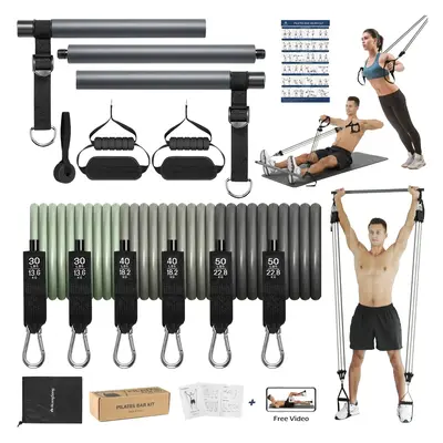 AlongSong Portable Pilates Bar Kit with 3 Latex Bands for Full Body Workouts, Adjustable Resistance, Portable Design, and Fre...