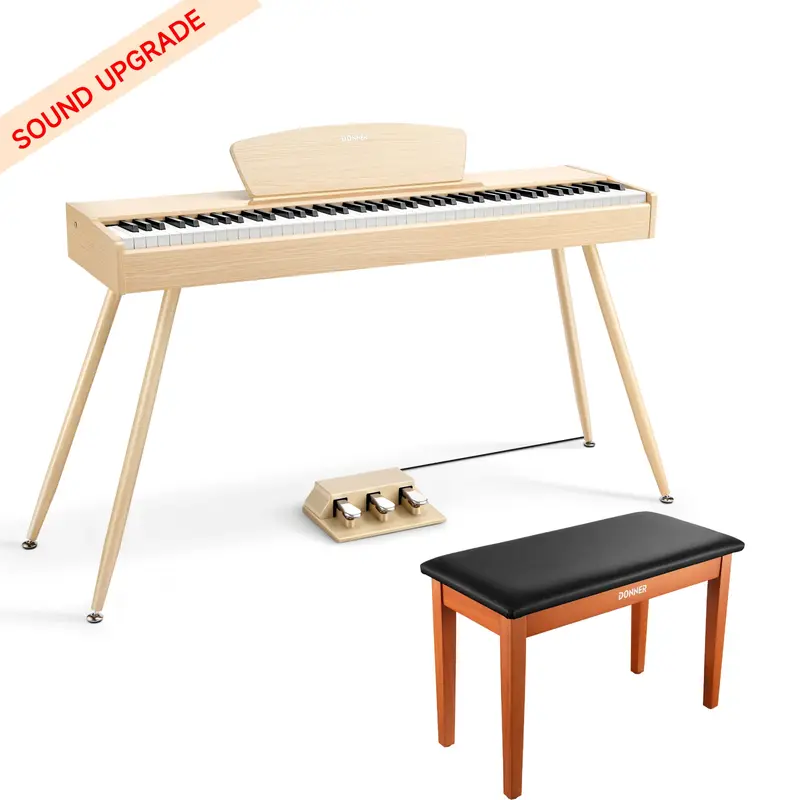 Donner DDP-80 Wooden Digital Piano - Light Oak Sound Upgrade / Piano+Wooden Two Seated Bench