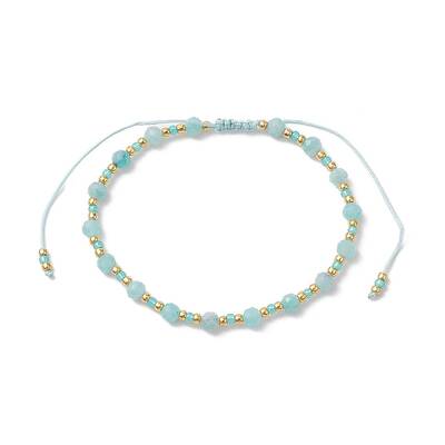 Adjustable Natural Amazonite & Glass Braided Bead Bracelet