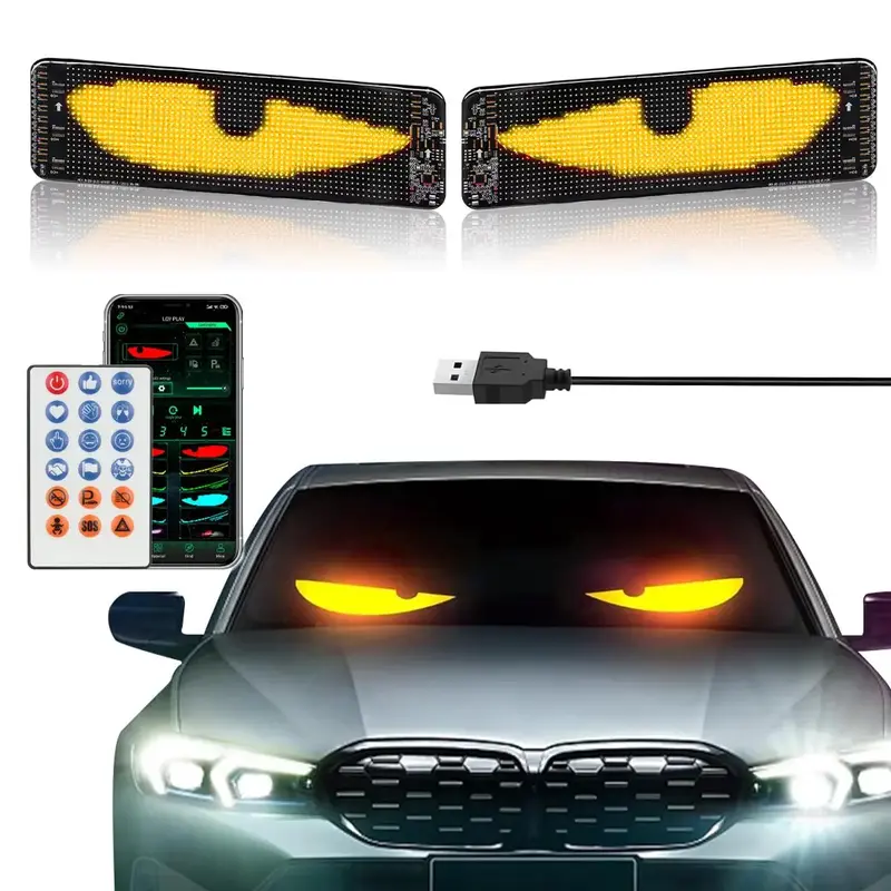 Car Devil Eye LED Light, USB Powered Animated Eye LED Matrix Panel, Flex LED Display for Car, LED Sign for Car, Suitable for ...