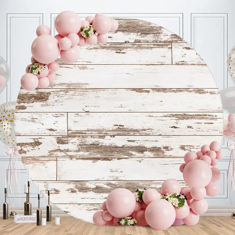 Aperturee Old Ancient Grey Round Wood Birthday Backdrop