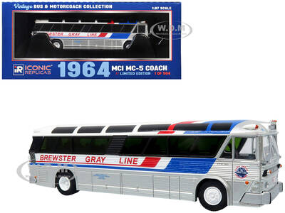 1964 MCI MC-5A Coach Bus Brewster Gray Line Silver with Blue and Red Stripes Vintage Bus & Motorcoach Collection Limited ...