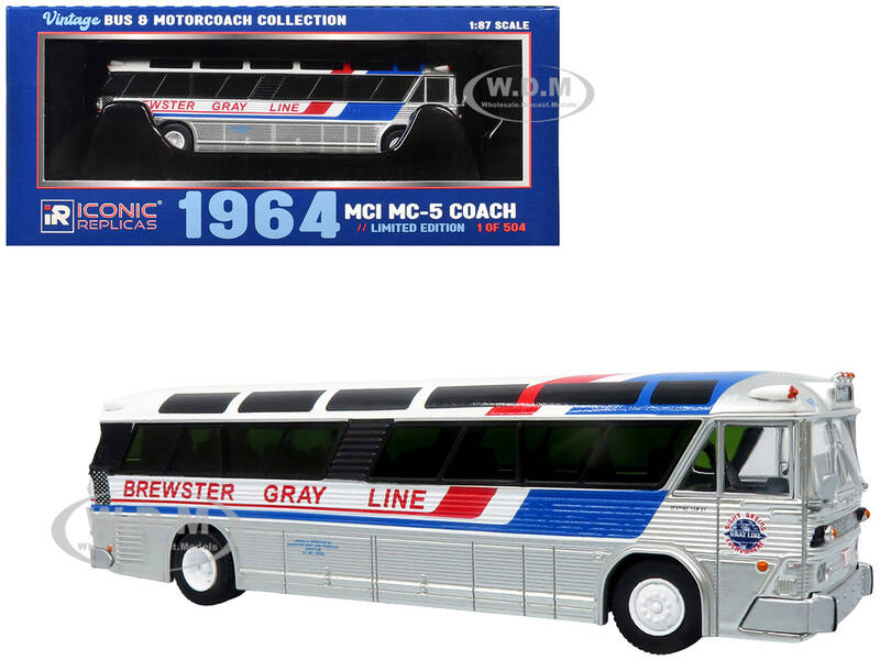 1964 MCI MC-5A Coach Bus Brewster Gray Line Silver with Blue and Red Stripes Vintage Bus & Motorcoach Collection Limited ...