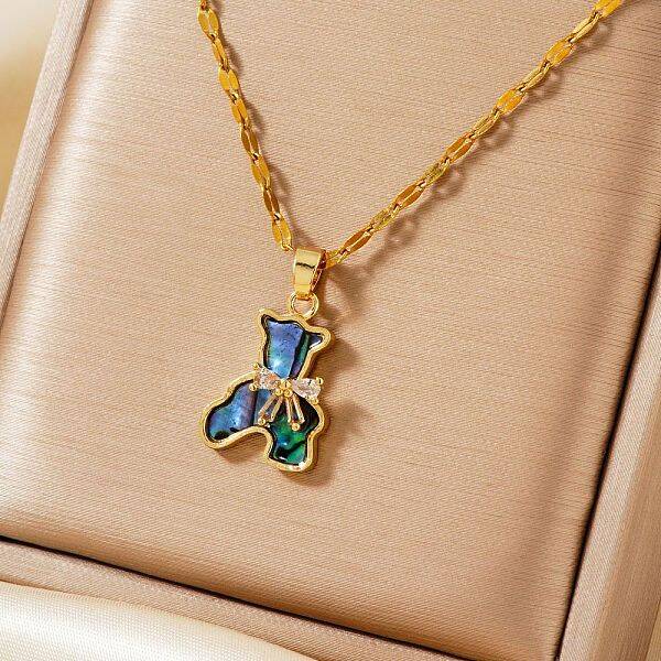Cute Mini Cartoon Bear Brass Cubic Zirconia Pendant Necklaces for Women
