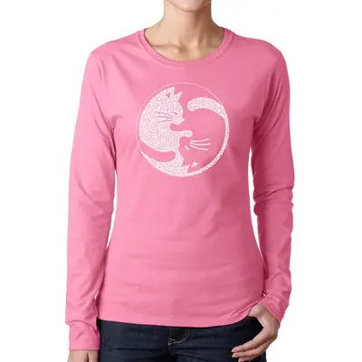 Yin Yang Cat - Women's Word Art Long Sleeve T-Shirt - Black - XX-Large