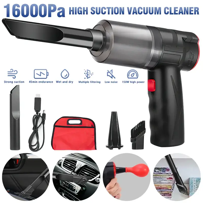 3 in 1 Handheld Cordless Car Home Vacuum Cleaner 16000Pa Mini Air Blower Duster, 150W Portable Car Auto Home Wireless, Wet & ...