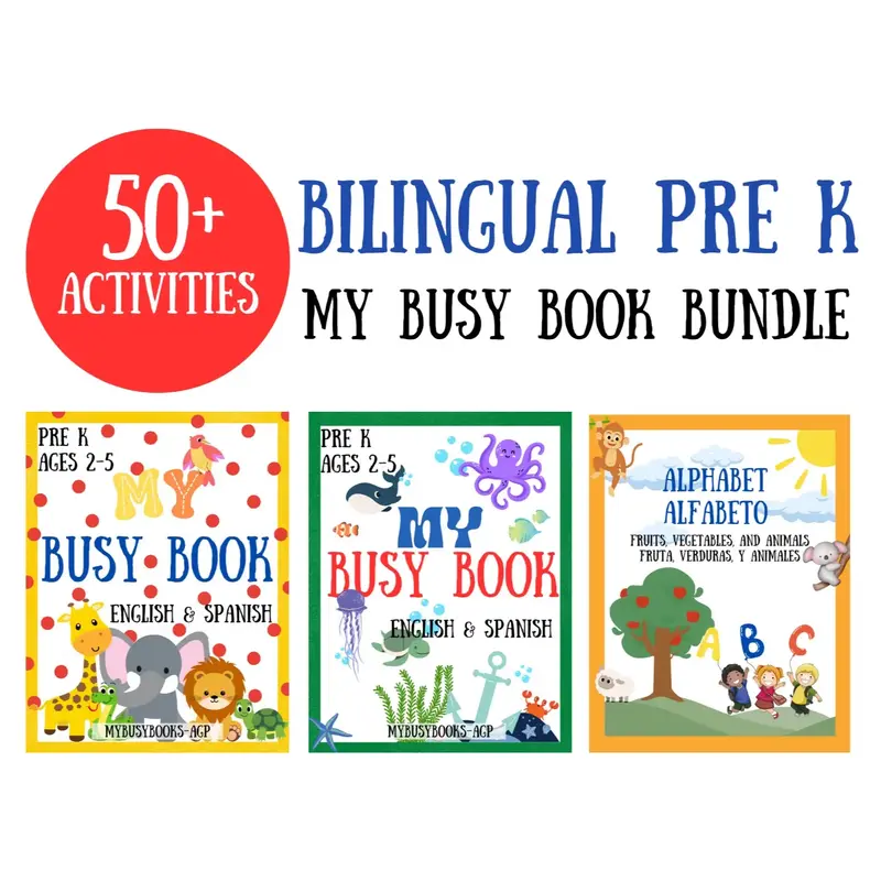 My Busy Book Bundle - Bilingual (Spanish/English) Pre K, Preschool (Laminated) - Toddler/Kids Activity Book, Early Learning A...