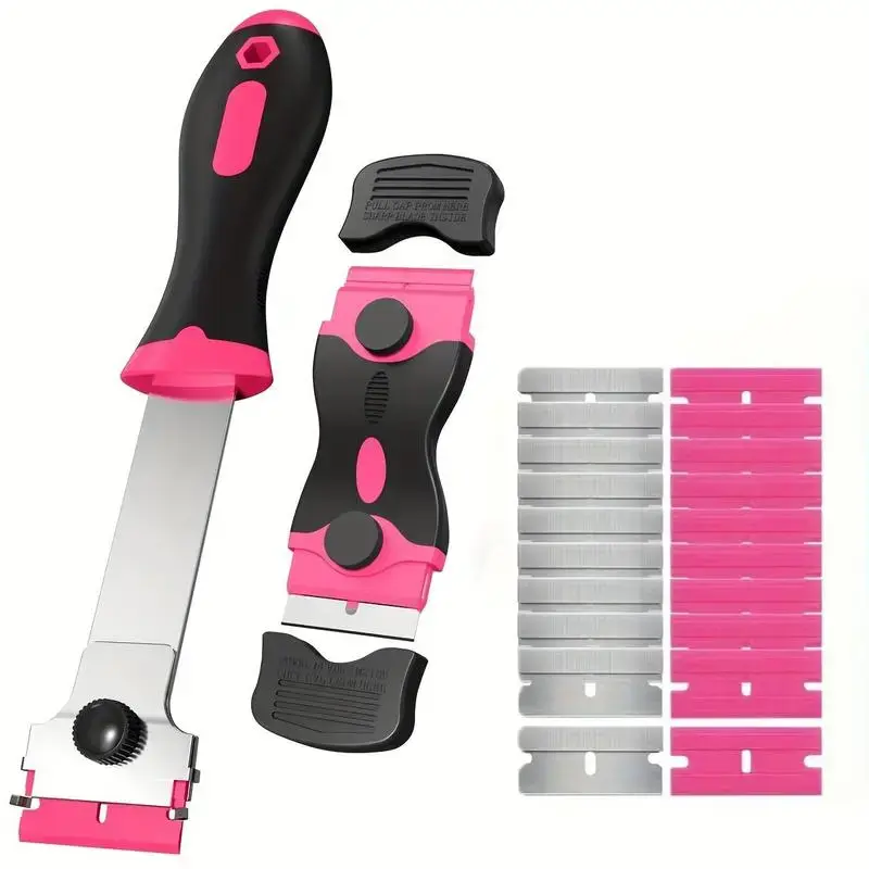 Multifunctional Scraper Tool with 20pcs Replaceable Blade, 1 Set Double-ended Adhesive Remover, Kitchen Cleaning Tool, Home C...