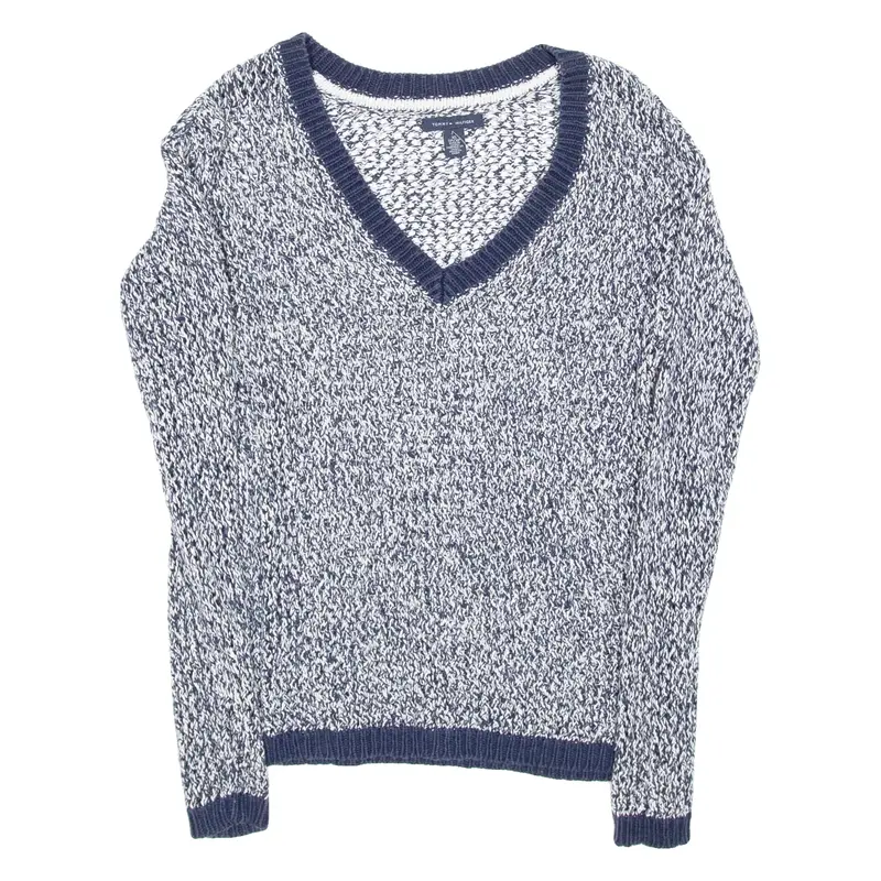 TOMMY HILFIGER Womens Jumper Grey V-Neck Chunky Knit Linen XS