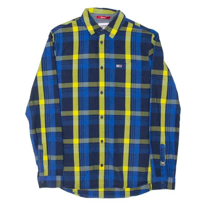 TOMMY HILFIGER Mens Shirt Blue Plaid Long Sleeve M
