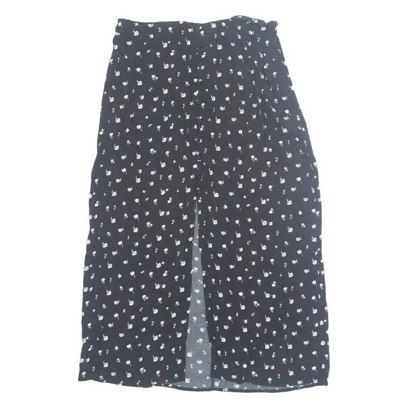 H&M Womens A-Line Skirt Black Knee Length Floral UK 8