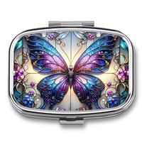 Colorful Butterfly Pattern Pill Box, 1 Count 2 Compartment Medicine Pill Case, Portable Pill Box for Pocket Or Purse, Home Or...