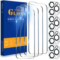 8 Pcs/set Tempered Glass Screen Camera Lens Protector For iPhone 16 15 14 13 12 11 Pro Max with 4 Pcs Screen Protector & 4 Pc...
