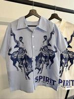 Men's Regular Fit Cowboy Print Short Sleeve Shirt, Casual Comfy Top for Summer, Men's Shortsleeve Clothes for Daily Wear