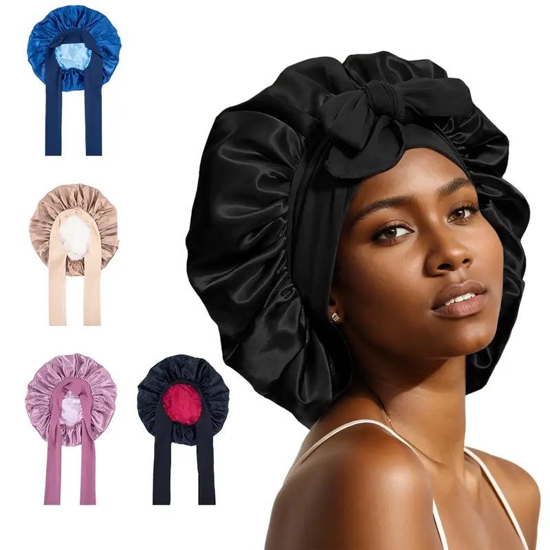 Silk Bonnet Satin Bonnet Hair Bonnet for Sleeping Double Layer Hair Bonnet with Elastic Tie Band for Women Natural Curly Hair...