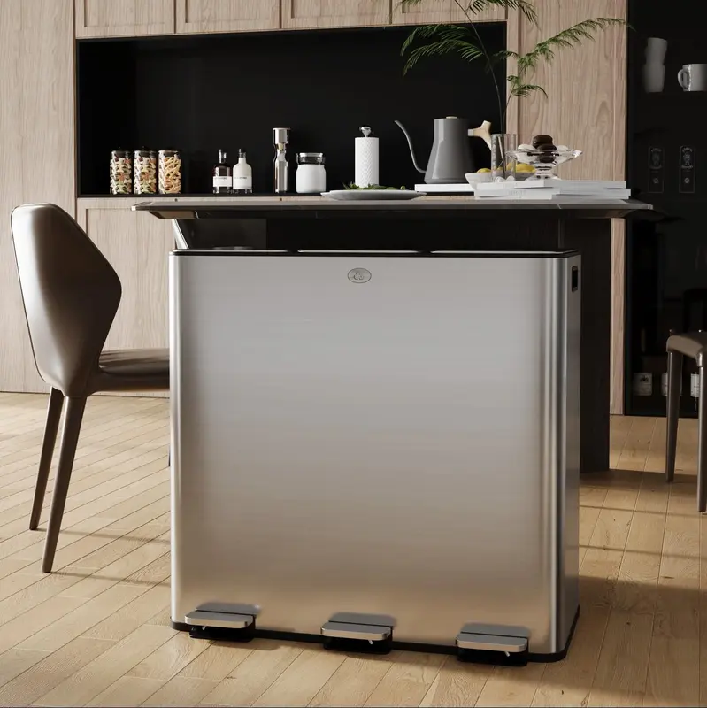Garvee 24 gallon Stainless Steel Triple Trash Can with Separated Lid and Foot Pedal Recycle Bin Combo for Kitchen and Living ...