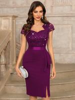 Miusol 54539A Women's Elegant Cap Sleeve Sequin Lace Cocktail Dress Formal Chic Comfort Workwear Basic Minimalist Short-sleev...