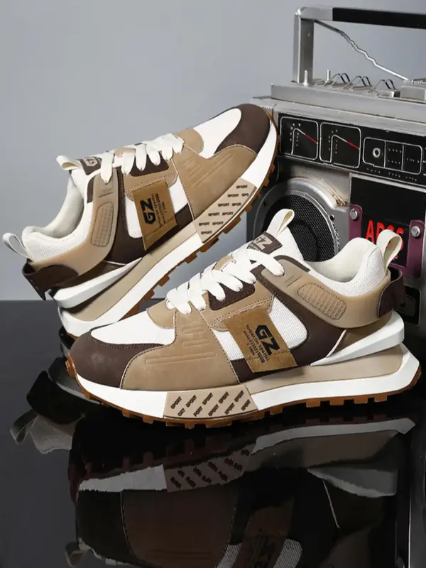 Men's 2025 Summer Stylish Colorblock Letter Patched Lace Up Low Top Sneakers, Sporty Running Shoes, Daily Footwear, Comfortab...