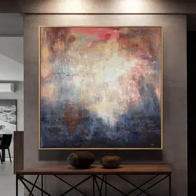 Colorful Abstract Painting Navy Blue Painting Beige Painting White Wall Art Original Artwork Painting Art On Canvas | ALLURIN...