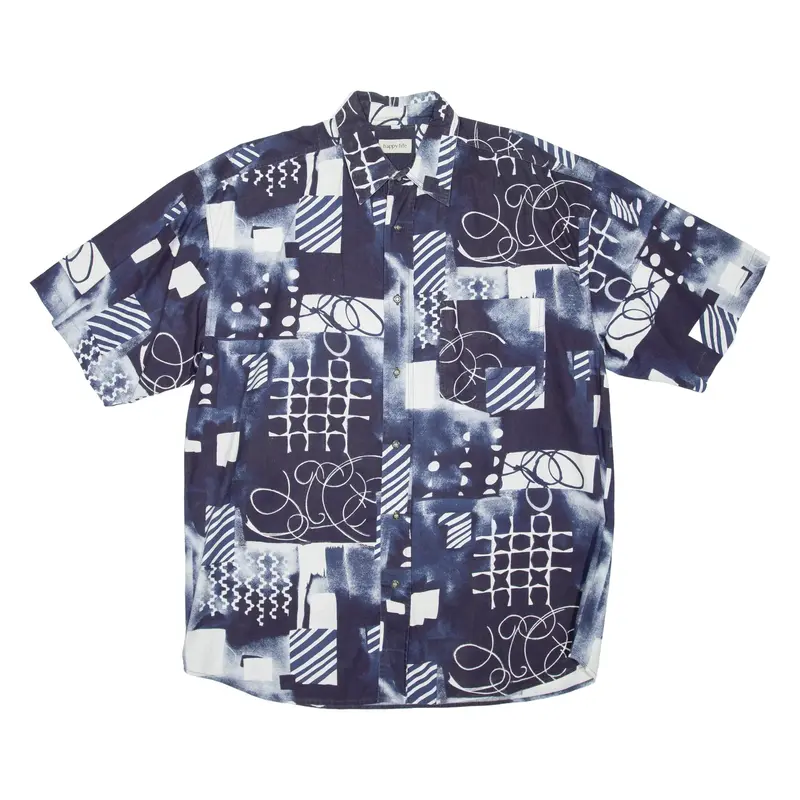 HAPPY LIFE Mens Shirt Blue Crazy Pattern L