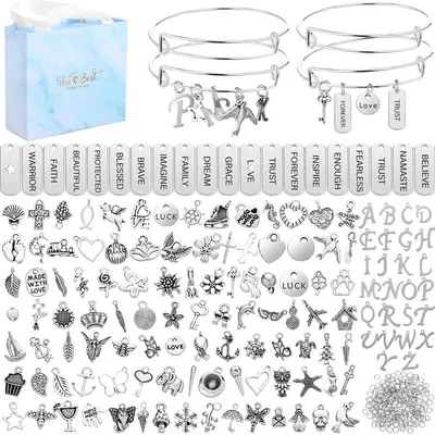 DIY Bracelet Making Kit, 171pcs/set Bangles Jewelry Making Accessories Including 10pcs Adjustable Bangle, 51pcs Charm Pendant...