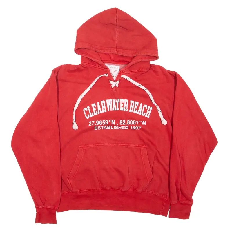 VINEYARD Clearwater Beach USA Hoodie Red Pullover Mens M