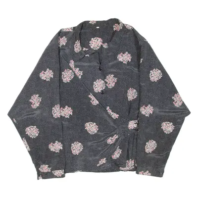 Womens Printed Blouse Grey Collared Long Sleeve Spotted XL