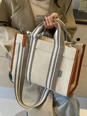 Women's Simple Style Plain Color Large Capacity Tote Bag, 2025 New Style Casual Trendy Versatile High-quality Daily Commuting...