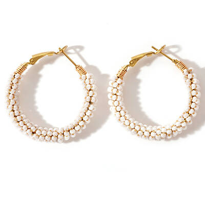 Sweet and Stylish Round Pearl Hoop Earrings for Women