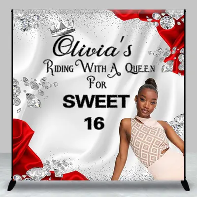 Aperturee Red Silver Diamonds Custom Photo Sweet 16 Backdrop, 3X3FT(1X1M), 15 USD, custom birthday backdrops, DZYM0Z24-O