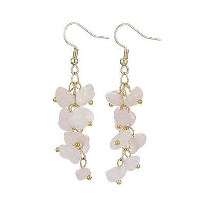 Natural Rose Quartz Chips Dangle Earrings