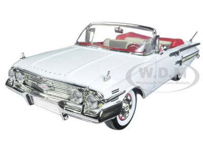 1960 Chevrolet Impala Convertible White with Red Interior 1/18 Diecast Model Car by Motormax
