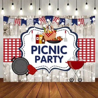 Aperturee Red Blue Flags And White Wood Picnic Birthday Backdrop